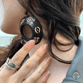 Large Carved Gourd Earrings - Black