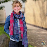 Handstitched Vintage Silk Sari Scarf - Blue & Pink