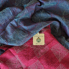 Handstitched Vintage Silk Sari Scarf - Blue & Pink