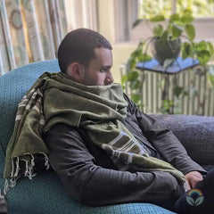 Handloomed Recycled Wool Scarf/Shawl- Striped