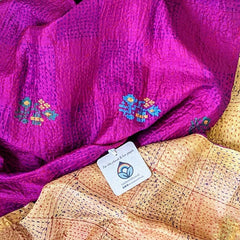 Handstitched Vintage Silk Sari Scarf - Fuscia & Gold