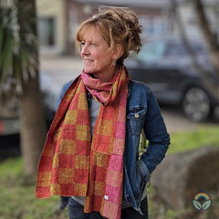 Handstitched Vintage Silk Sari Scarf - Soft Orange & Pink