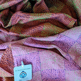 Handstitched Vintage Silk Sari Scarf - Soft Orange & Pink