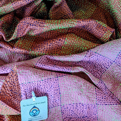 Handstitched Vintage Silk Sari Scarf - Soft Orange & Pink