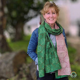 Handstitched Vintage Silk Sari Scarf - Green & Pink