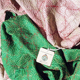 Handstitched Vintage Silk Sari Scarf - Green & Pink