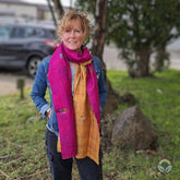 Handstitched Vintage Silk Sari Scarf - Fuscia & Gold