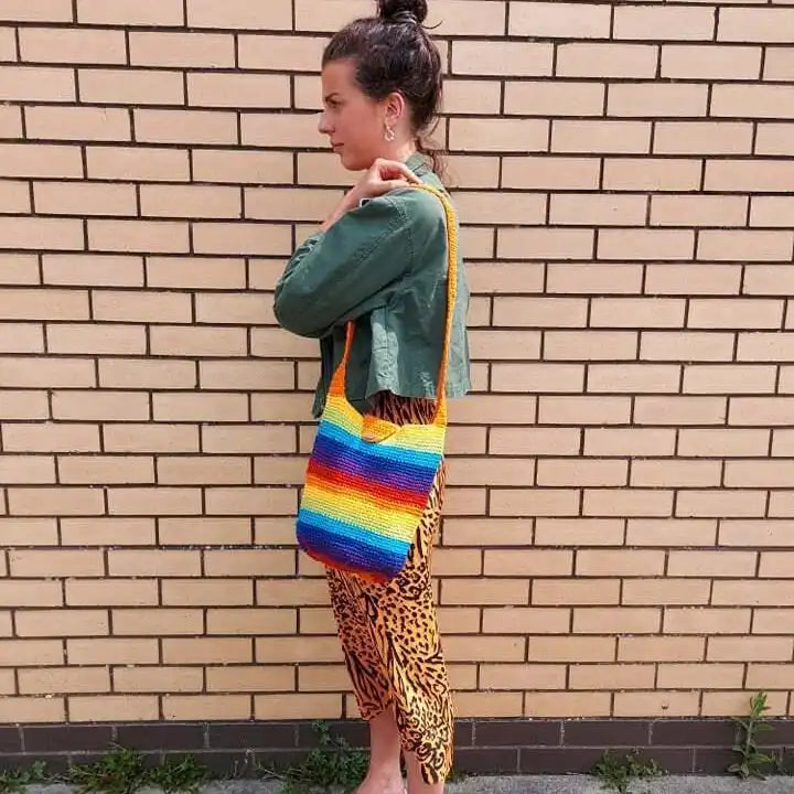 Rainbow Crochet Bag - Large Round