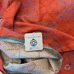 Handstitched Vintage Silk Sari Scarf - Red Ochre & Golden Sand