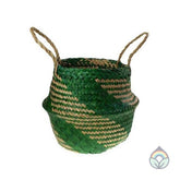 Seagrass Woven Basket - Natural & Green 25cm