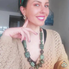 Marbled Painted Green Bead Necklace