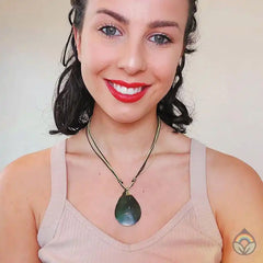 Green Teardrop Shell on Cord Necklace