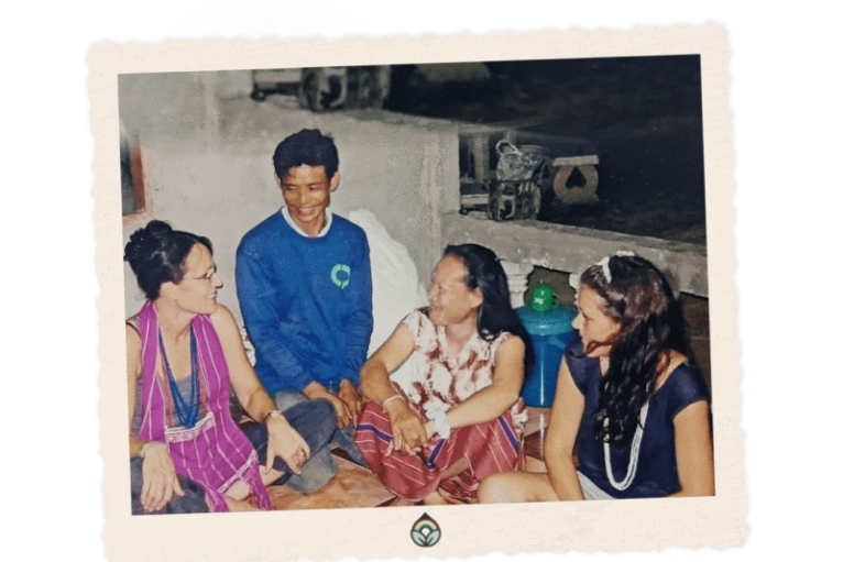 Photo of Lisa, the founder of Rainbow Life talking to her Karin friends