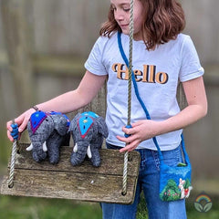 Big Felt Elephant - Turquoise & Red