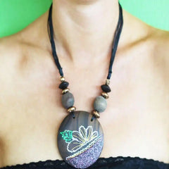 Hand Painted Oval Wood Pendant