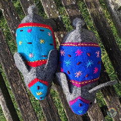 Big Felt Elephant - Turquoise & Red