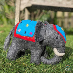 Big Felt Elephant - Turquoise & Red
