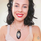 Carved Wood Oval on White Beaded Collar