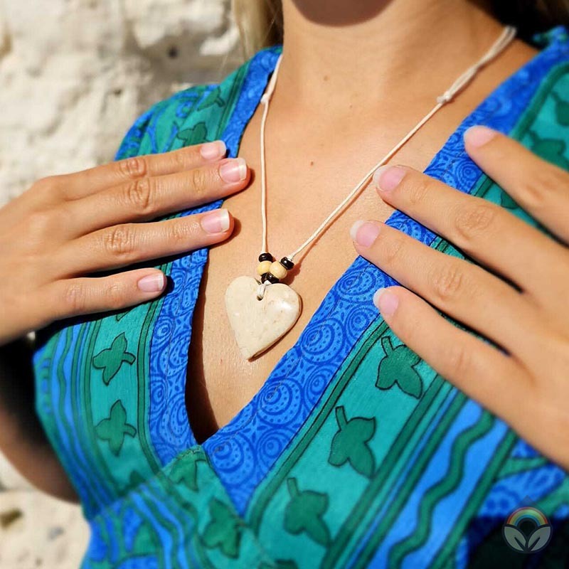 Stone Heart on Cord Necklace - White