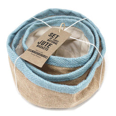 Natural Jute Basket Set - Sky Blue