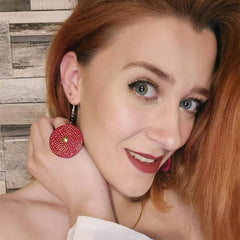 Gourd Earrings-Dotty Red Disk