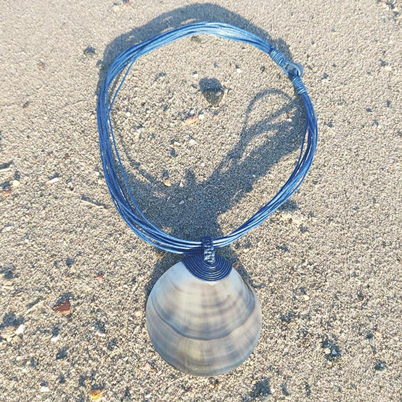Moon Shell with Blue Cord Necklace