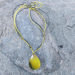 Yellow Teardrop Shell on Cord Necklace