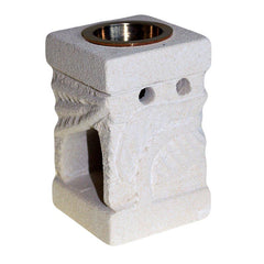 Oil Burner Hand Carved Sandstone-Leaf Design