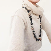 Long Natural Wood Bead Necklace