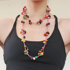 Long Wooden Rainbow Beads Necklace