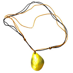 Yellow Teardrop Shell on Cord Necklace