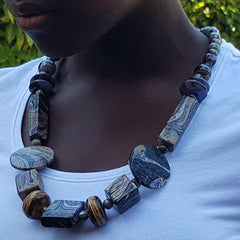 Marbled Painted Purple Bead Necklace