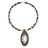 Carved Wood Oval on Black Beaded Collar