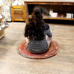 Round Jute and Upcycled Cotton Rug - 90 cm