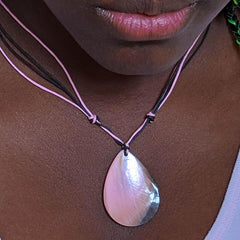 Pink Teardrop Shell on Cord Necklace