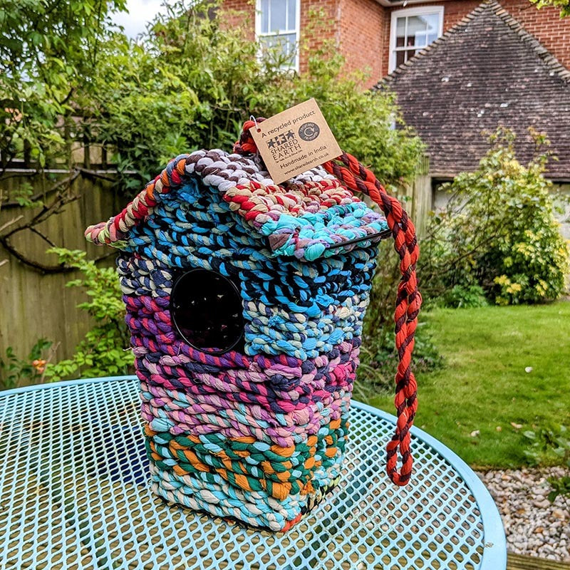 Upcycled Sari Bird House-Tall