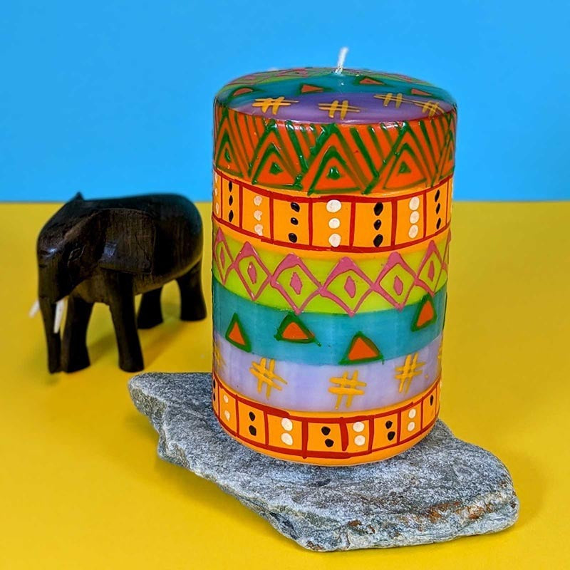 Hand Painted Large Pillar Candle, Shahida