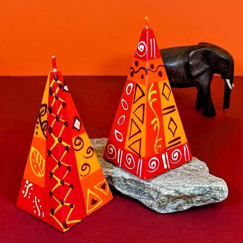 Hand Painted Pyramid Candles, 2 pack, Zahabu