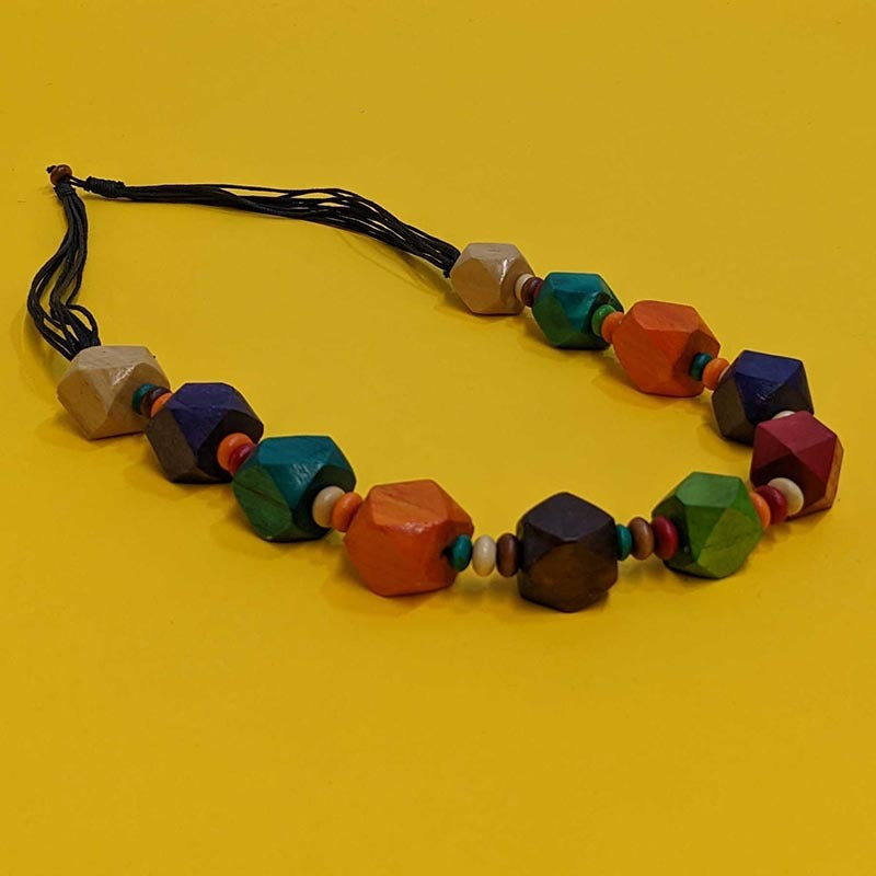 Chunky Rainbow Wood Necklace