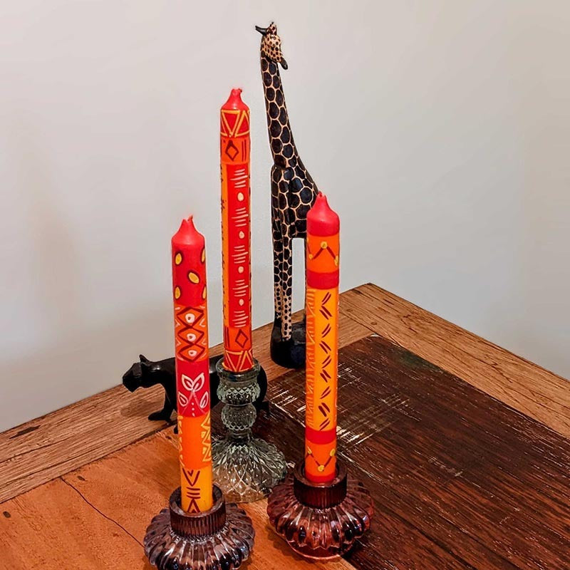 Hand Painted Dinner Candles, 3 pack, Zahabu