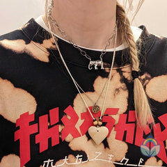 Stone Heart on Cord Necklace - White