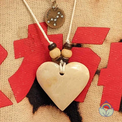 Stone Heart on Cord Necklace - White