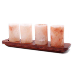 Himalayan Salt Shot Glasses & Wood Serving Tray - Set of 4