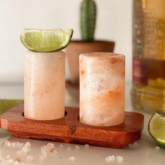 Himalayan Salt Shot Glasses & Wood Serving Tray - Set of 4