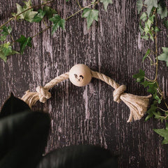 Handmade Hemp and Wood Dog Toy-Tug-A-Ball