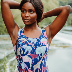 Recycled Lycra X-Back Swimsuit - Liberty Zoo Print - Monroe