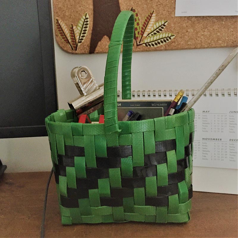 Upcycled Woven Box Strap Basket