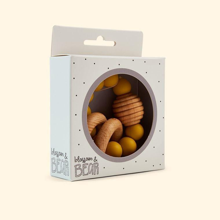 Beehive Silicone & Wooden Teething Toy - Mustard