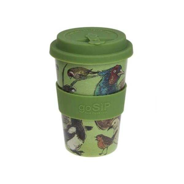 Biodegradable Rice Husk Reusable Travel Cup , Garden Birds