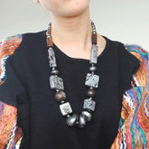 Marbled Painted Silver Bead Necklace